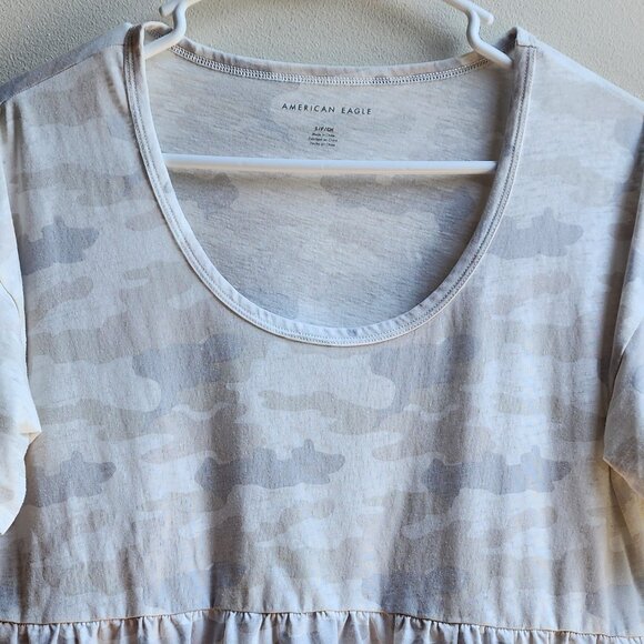 American Eagle Outfitters Gray Camo Scoop Neck Ruffled Jersey Size Small - Picture 4 of 12